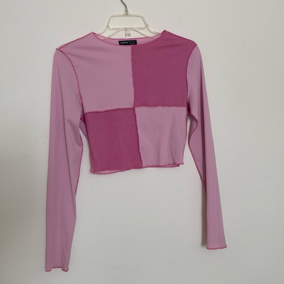 Pink Slim Pattered Long Sleeve Crop Top - Picture 1 of 2